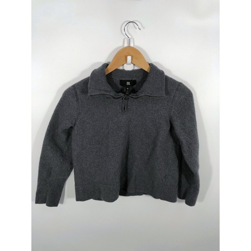 Banana Republic Wool Sweater Womens XL Gray Italian Merino Quarter Zip